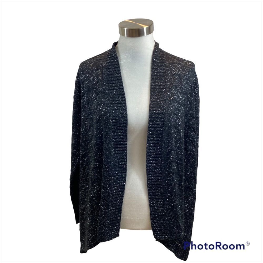 Chicos Knit Black and‎ Silver Open Front Cardigan Sweater Chicos Size 0/1